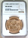 1988 GOLD GREAT BRITAIN 5 POUND NGC MINT STATE 68 DEEP MIRROR PROOFLIKE