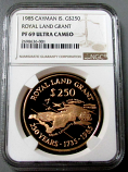 1985 GOLD CAYMAN ISLANDS $250  NGC PROOF 69 ULTRA CAMEO ROYAL LAND GRANT 250th ANNIVERSARY  ONLY 250 MINTED  
